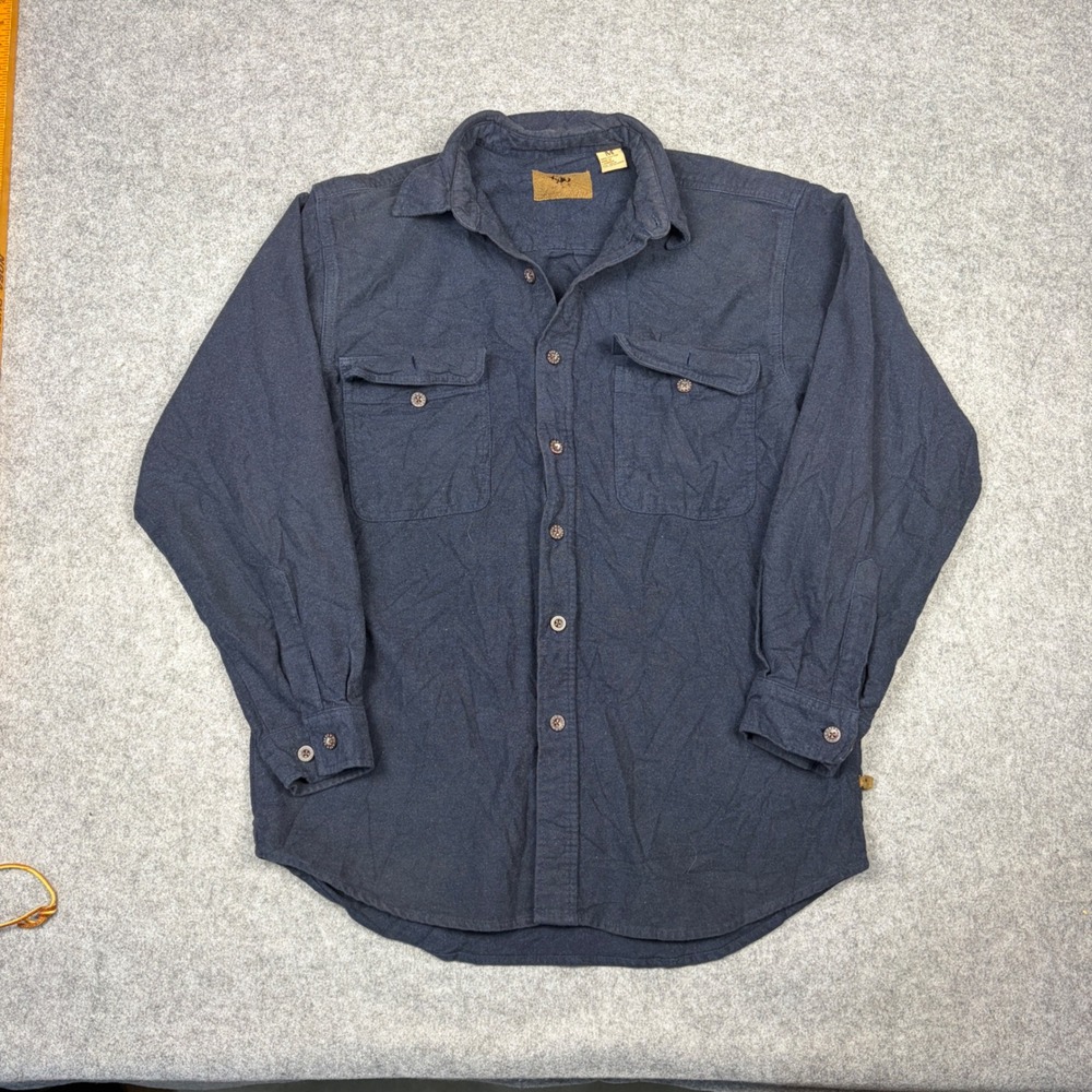 Muskoka Lakes Mens Flannel Shirt Medium Navy Blue Cotton Button Down Long Sleeve